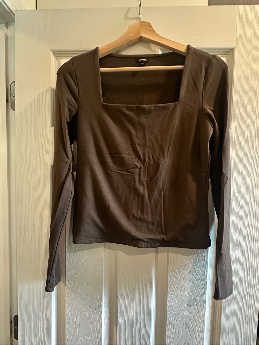 Express Brown Long-Sleeve Square Neck Top